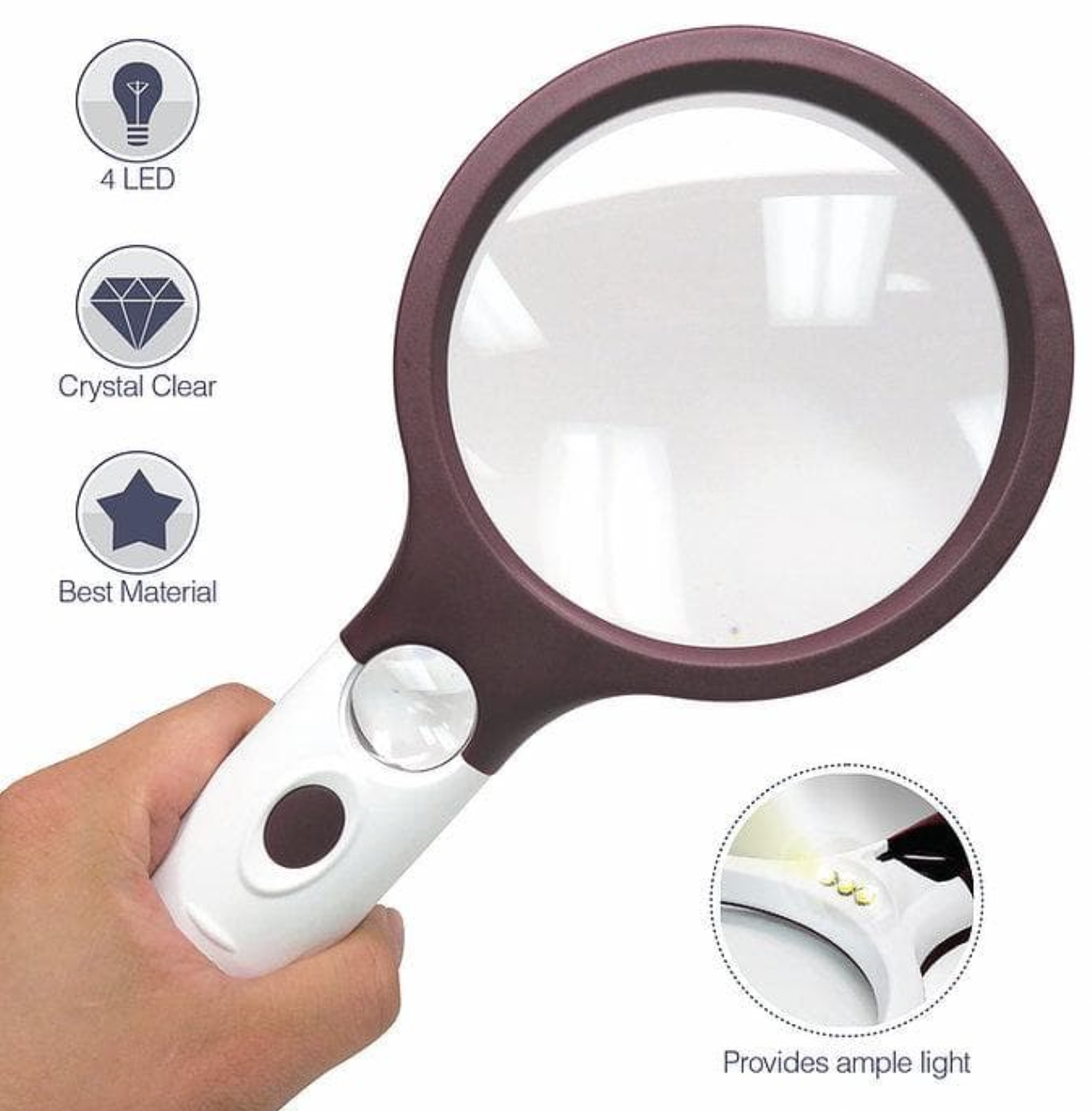 Extra Large LED Handheld Magnifying Glass with Light - Best Jumbo Size  Illuminated Reading Magnifier 