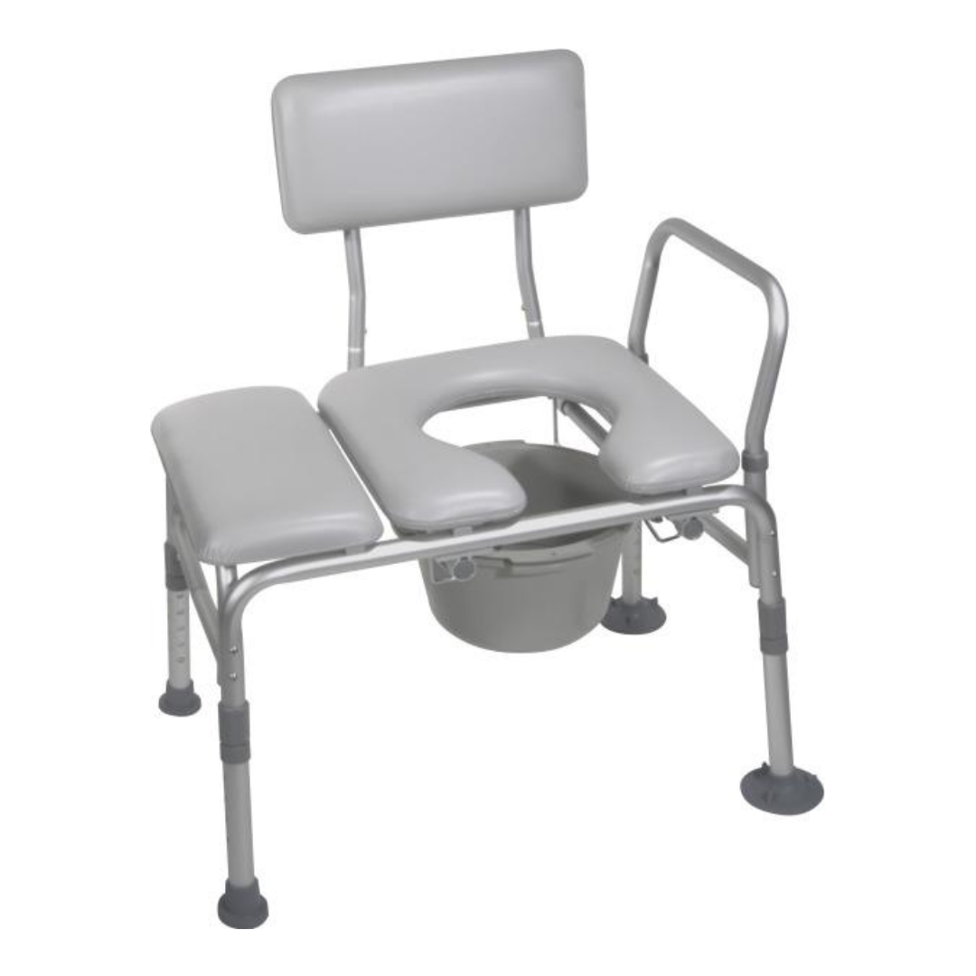 Drive Medical Combination Padded Seat Transfer Bench with Commode Opening - Gray - Senior.com Transfer Equipment