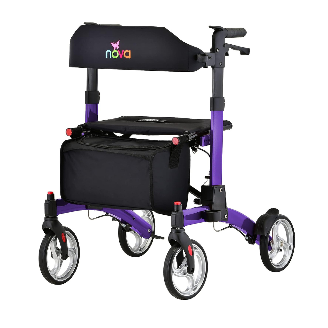 Nova Medical 4329 Monarch Adventure Foldable Rollator Walker with Large All Terrain 8” Wheels & Ultra Compact - Senior.com Rollators