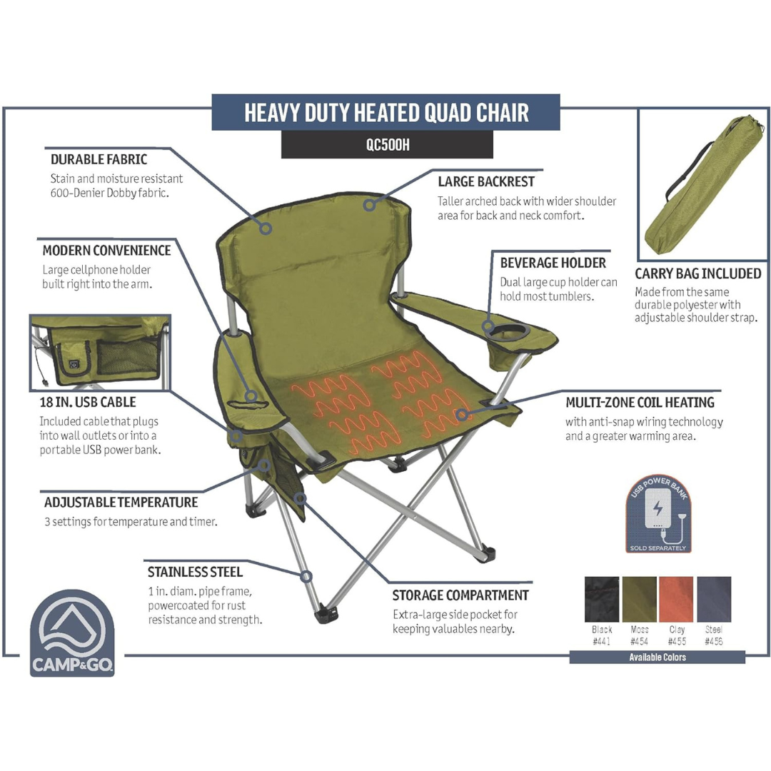 Camp & Go Heavy Duty Heated Quad Chair - Portable Heated Camping Chair - Senior.com Portable Chairs