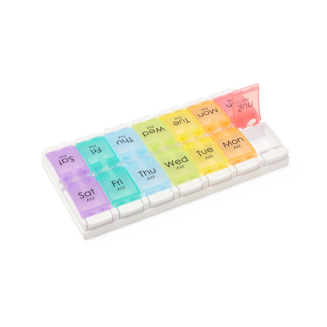 Medline 7-Day Pill Organizer with Easy Push Buttons - Multicolor - AM & PM - Senior.com Pill Organizers & Crushers