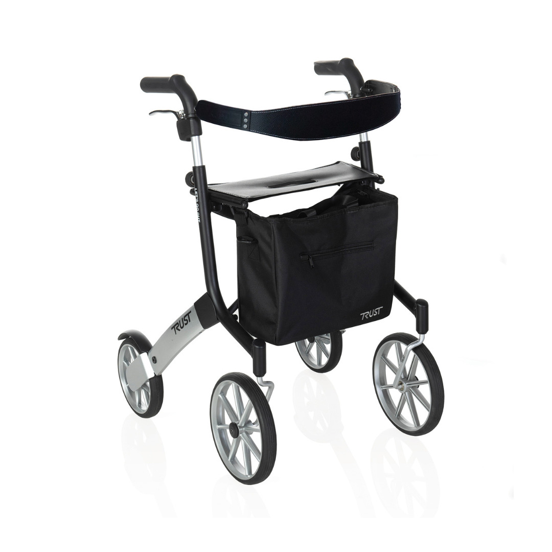 Trust Care Let’s Go Out Euro-Style Folding Rollator with Seat & Storage Black
