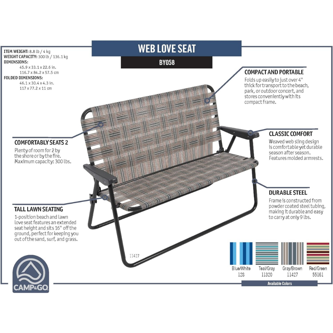 RIO CAMP & GO Double Wide Loveseat - Web Folding Chair Features