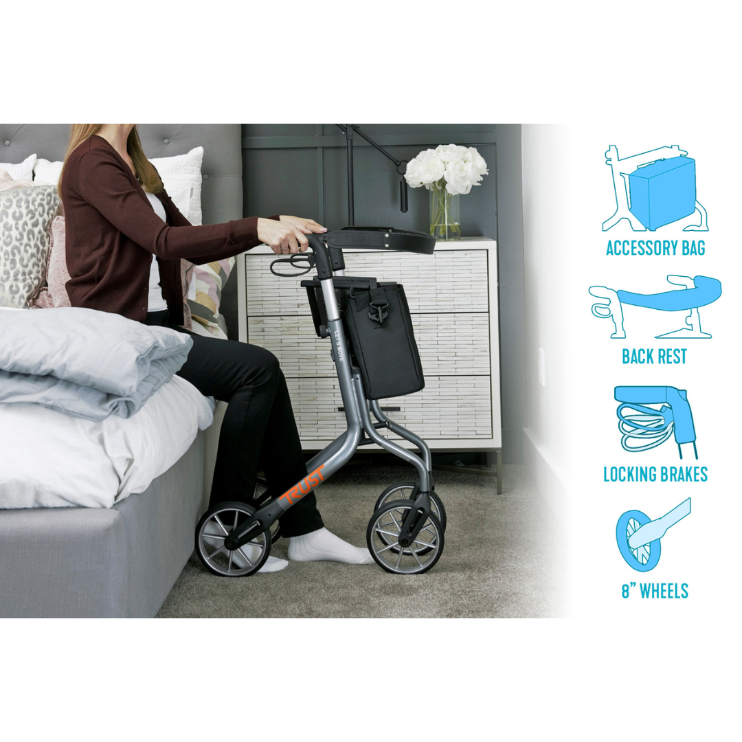 Trust Care Let’s Move Modern Folding Rollator with Seat & Storage Bag