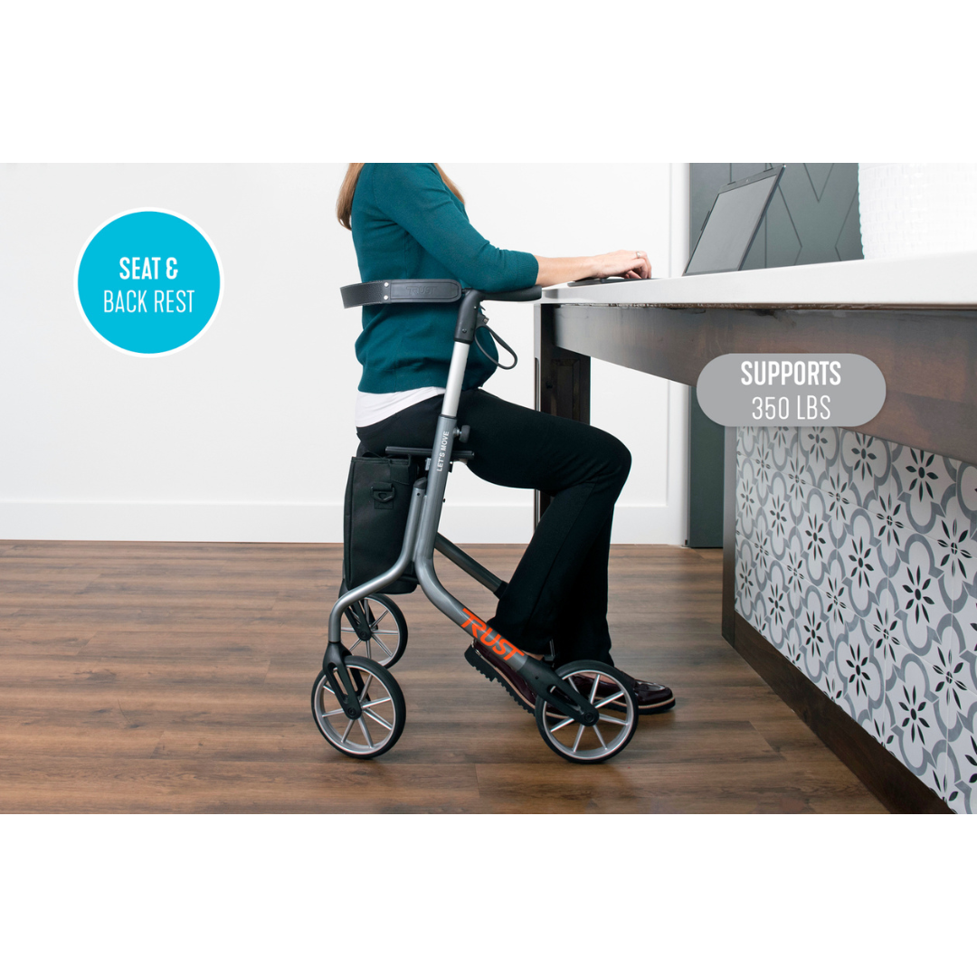 Trust Care Let’s Move Modern Folding Rollator with Seat & Storage Bag