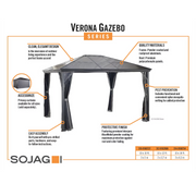Sojag Verona Hardtop Gazebo Outdoor Sun Shelter with Mosquito Net - Dark Grey - Senior.com Gazebo