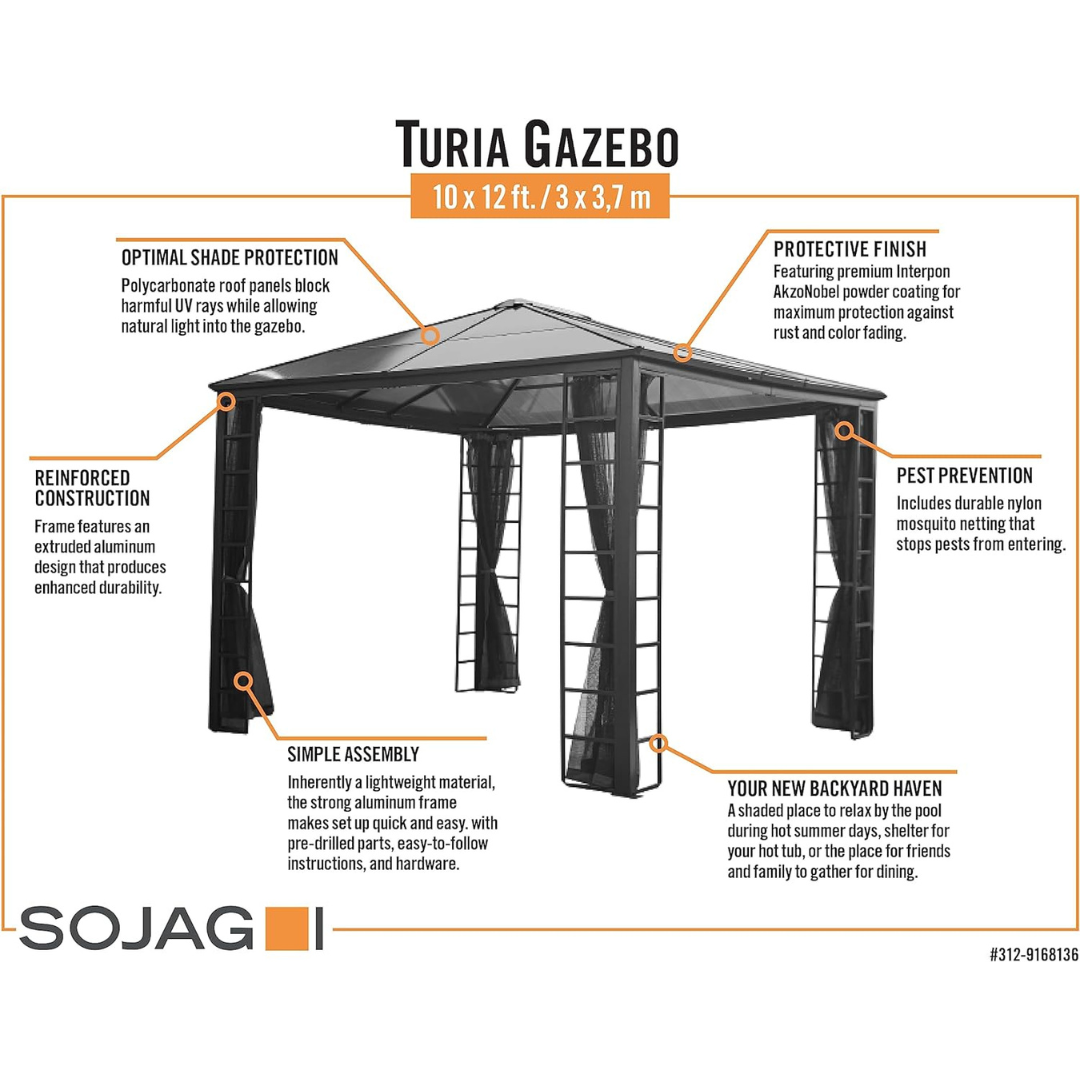 Sojag Turia Gazebo with Wrap-Around Mosquito Net - 10' x 12' - Senior.com Gazebos