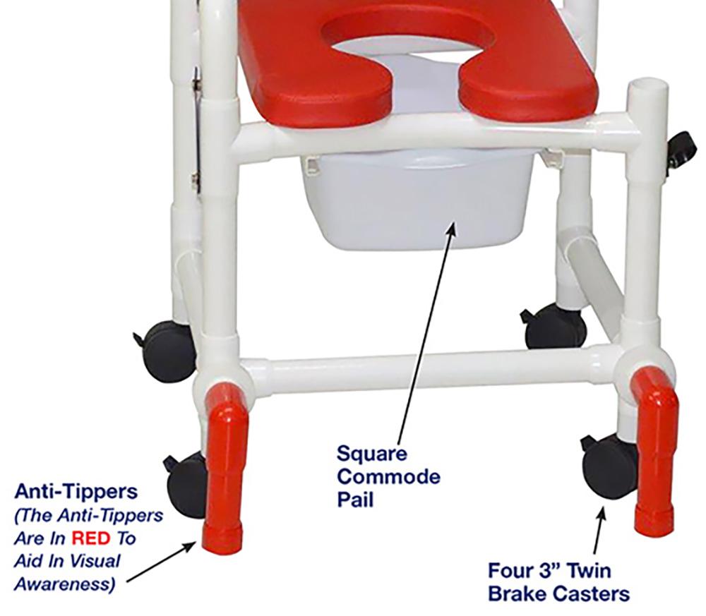 MJM Deluxe Shower Chair with Soft Elongated Commode Seat and Cushion - Senior.com PVC Shower Chairs
