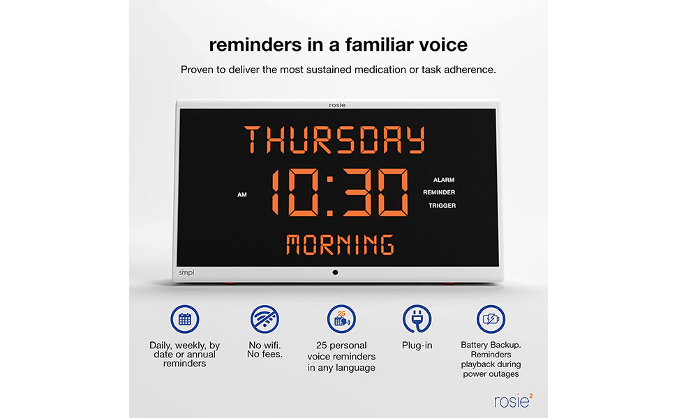 Reminder Rosie 2.0 Stress Free Alarm Clock That Responds To Verbal Personal Voice Commands - Senior.com Alzheimer Aids
