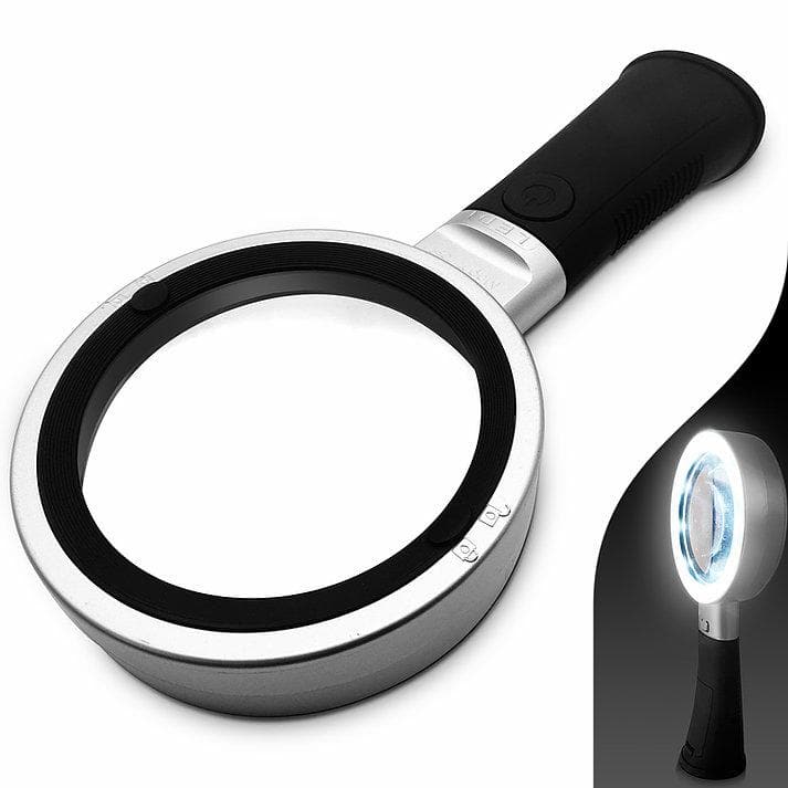 Magnipros Large 10x Magnifying Glass with 3 Light Modes Anti-Glare LED Lighted Reading Magnifier with Self-Standing Handle for Hobbyists, AMD, Reading