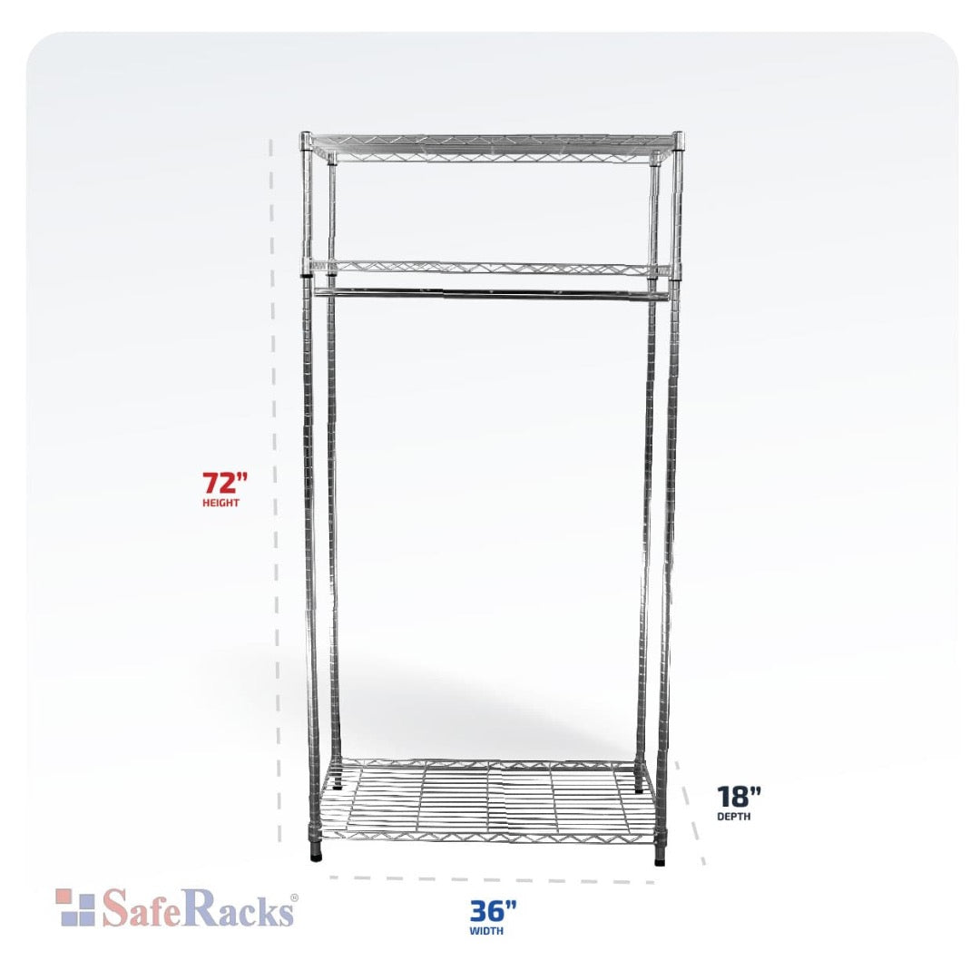 SafeRacks 3-Tier Garment Single Rod Storage Rack - 18″ x 36″ x 72″ - Senior.com Standing Storage Racks