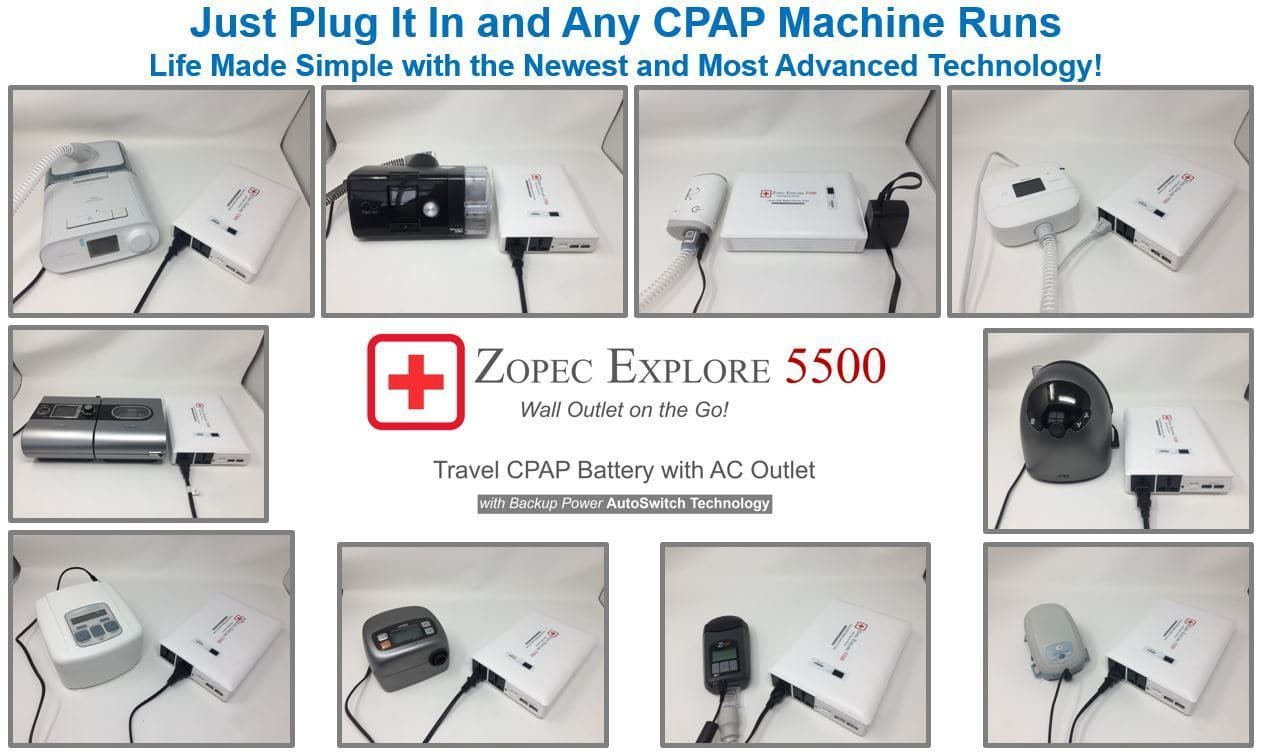 Zopec Medical Explore 5500 Universal Portable CPAP Travel Battery Power Bank - Senior.com Portable Battery Packs