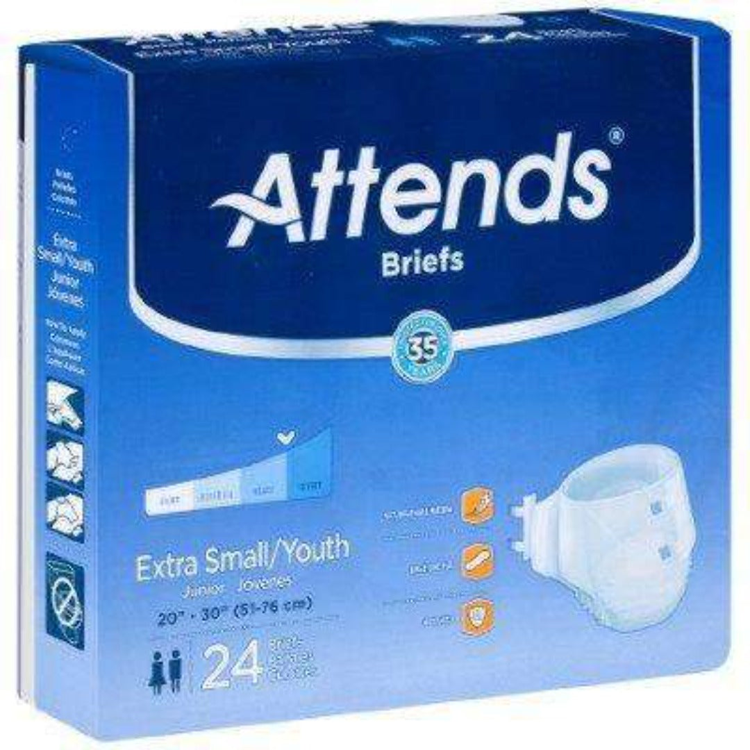 Attends Heavy Absorbency Unisex Extra Small Briefs - Case of 96 - Senior.com Incontinence