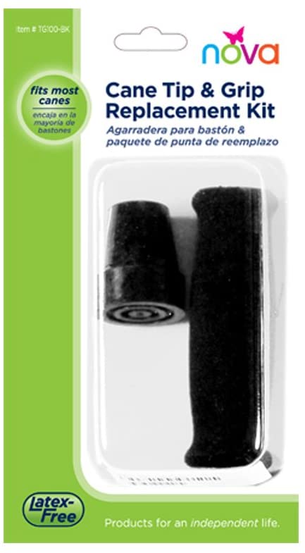 Nova Medical Cane Tip & Grip Replacment Kit - Black - Senior.com Cane Tips
