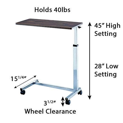 Roscoe Medical Non-Tilt Overbed Table with Wheels - 15 x 30 inches Height Adjustable - Senior.com Overbed Tables