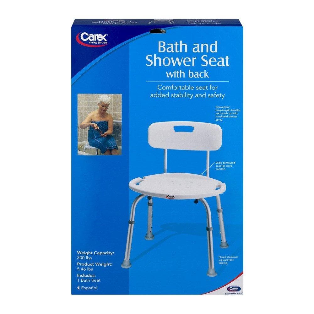 Carex Bath and Shower Seat with Back- Lightweight & Height Adjustable - Senior.com Bath Benches & Seats