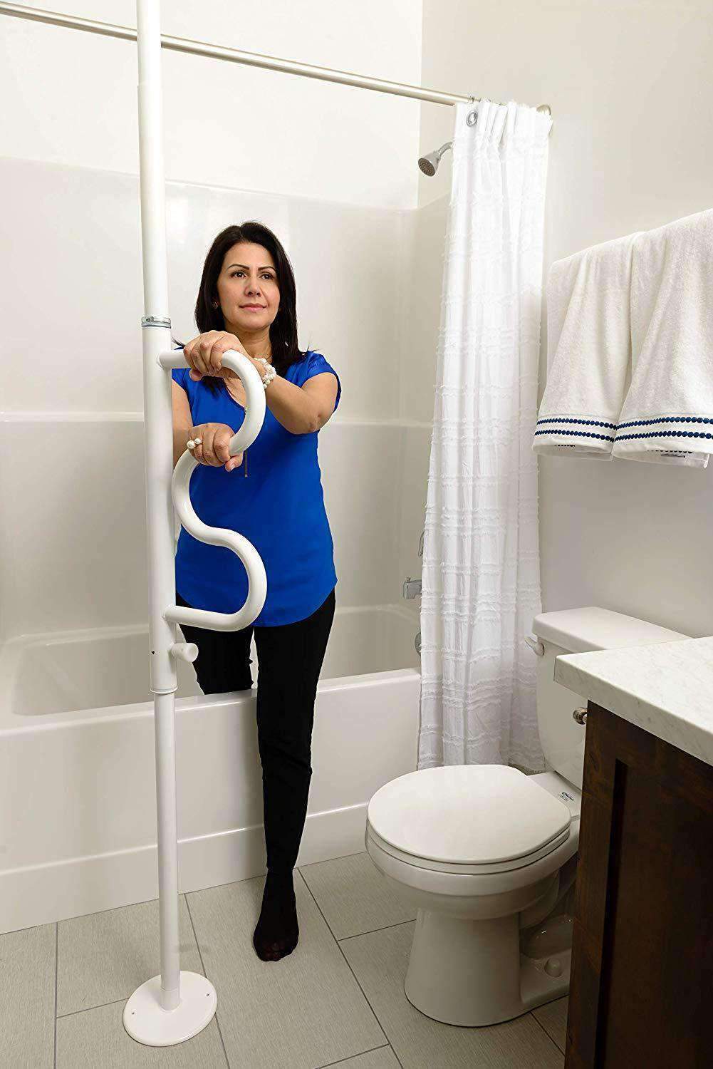 Stander Security Pole & Curve Grab Bar - Elderly Tension Mounted Transfer Pole & Bathroom Assist Grab Bar - Senior.com Security poles