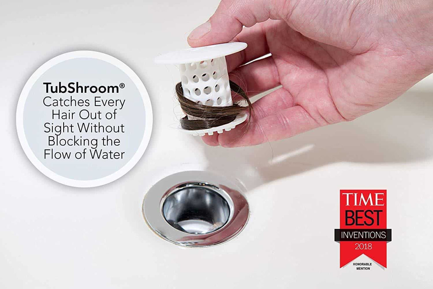 TubShroom - The Revolutionary Tub Drain Protector All-In-One Hair Catcher/Strainer/Snare - Senior.com Bathroom Accessories