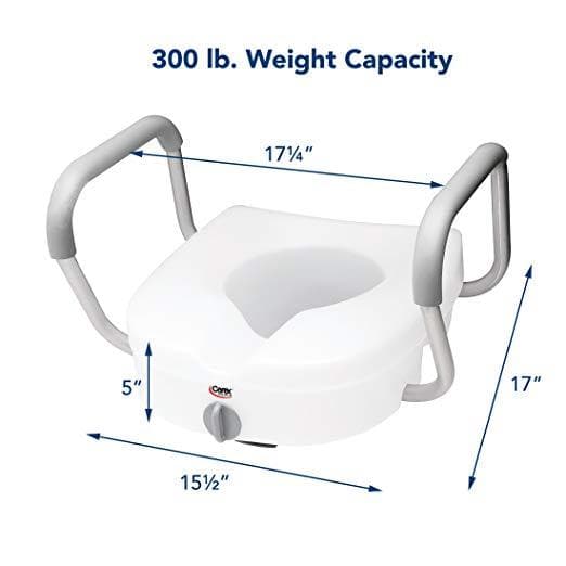 Carex E-Z Lock Raised Toilet Seat with Handles - 5 Inch Toilet Seat Riser with Arms - Senior.com Raised Toilet Seats