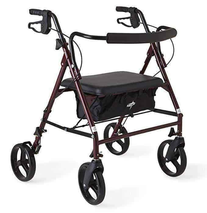 Medline Heavy Duty Bariatric Mobility Rollator with 8” Deluxe Wheels - Burgundy - Senior.com Rollators