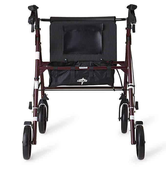 Medline Heavy Duty Bariatric Mobility Rollator with 8” Deluxe Wheels - Burgundy - Senior.com Rollators