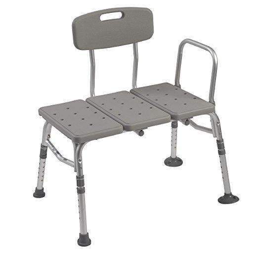 Drive Medical Plastic Tub Transfer Bench with Adjustable Backrest - Gray - Senior.com Transfer Equipment