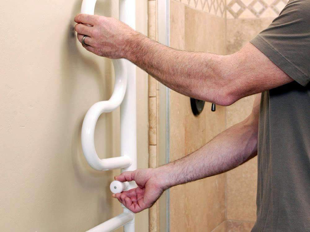 Stander The Curve Grab Bar - Pivoting Ladder Assist Handle and Wall-Mounted Bathroom Standing Mobility Aid - Senior.com Grab Bars & Safety Rails