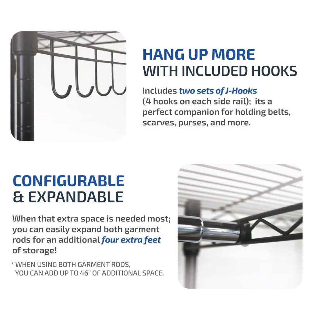 SafeRacks Expandable 4-Tier Double Rod Garment Metal Storage Rack - Senior.com Standing Storage Racks