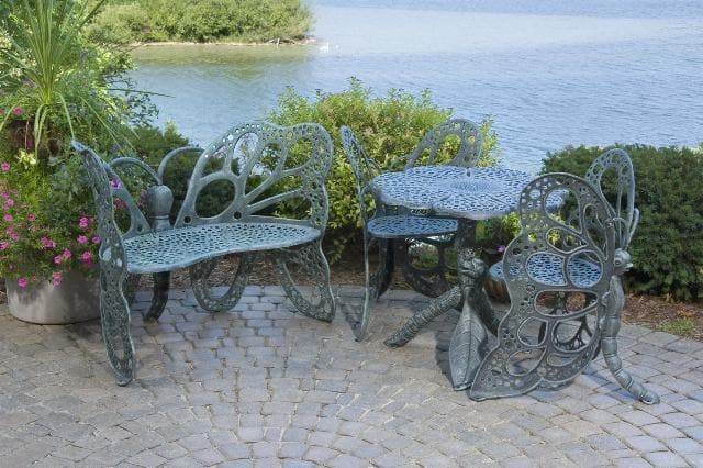FlowerHouse Deluxe Butterfly Garden Patio Set - Includes Table, Bench, and 2 Butterfly Chairs - Senior.com Patio Furniture