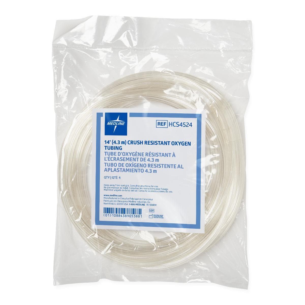 Medline Clear Oxygen Tubing with Standard Connector - Crush Resistant - Senior.com Oxygen Tubing