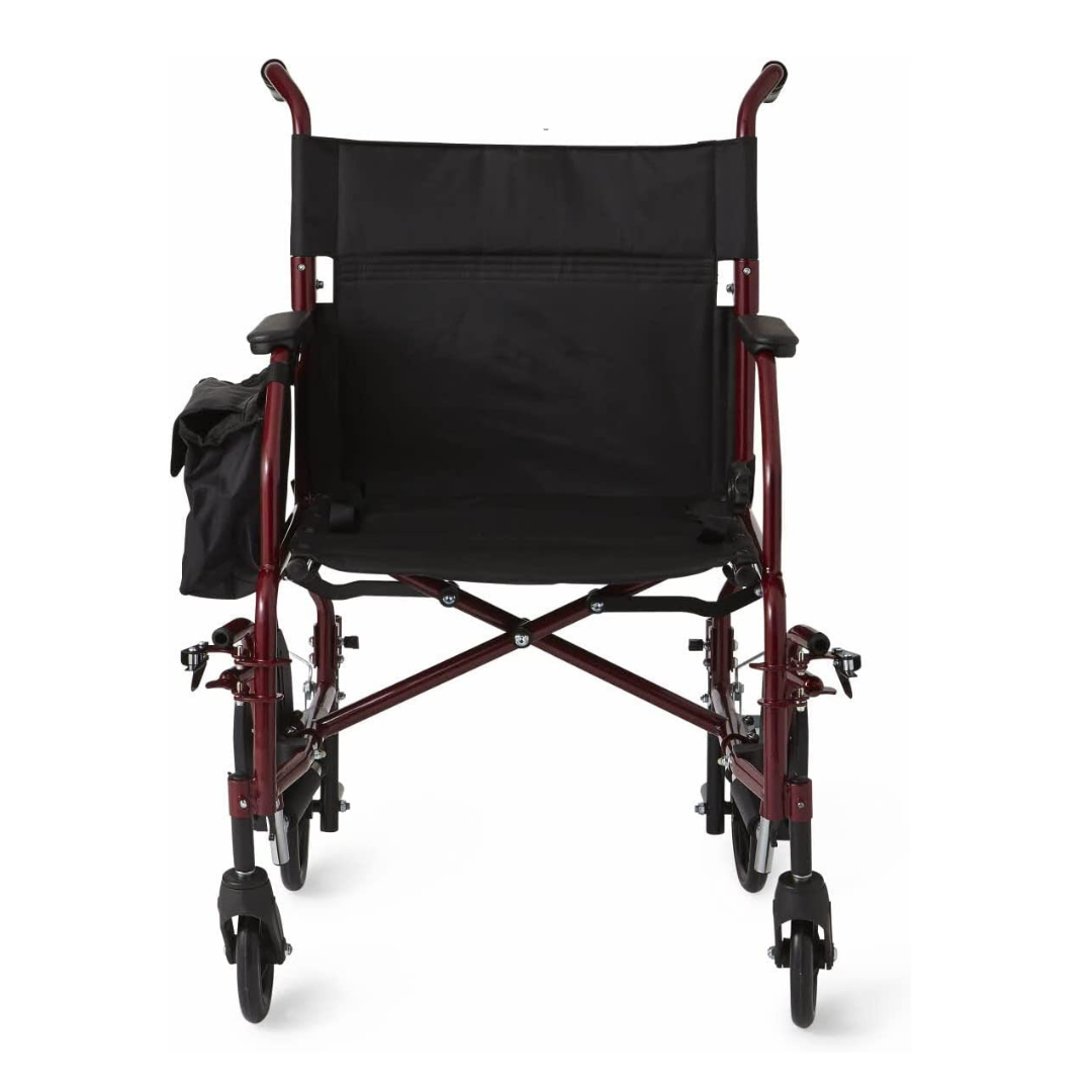 Medline Ultralight Steel Transport Chair with Removable Wheels - Red - Senior.com Transport Chairs