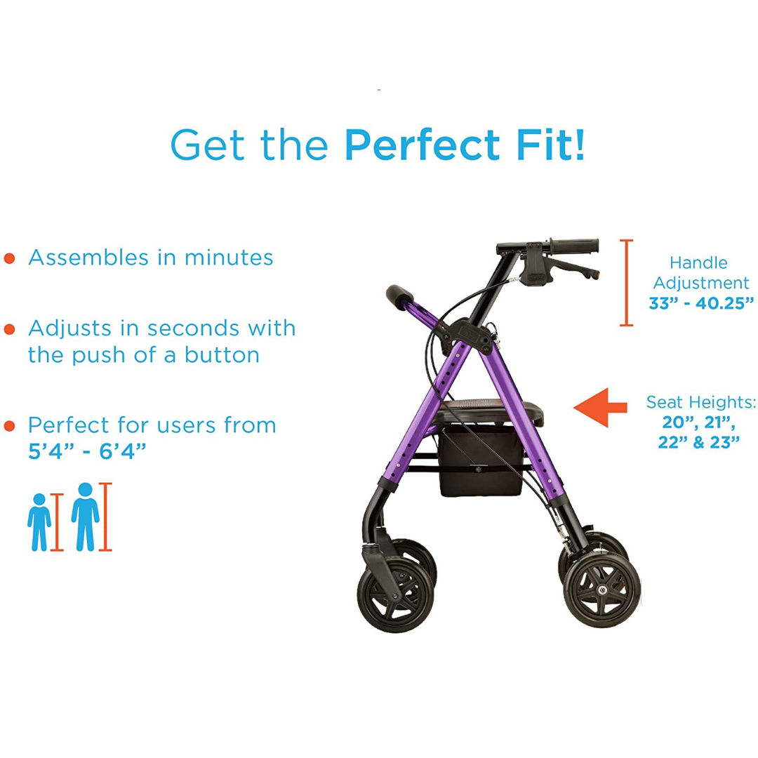 Nova Medical 4262 Star DX Rollator Walker with Wide Padded Seat & 8” Wheels - Senior.com Rollators
