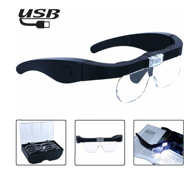 Headband Magnifying Glasses with Adjustable LEDs 4 Pairs