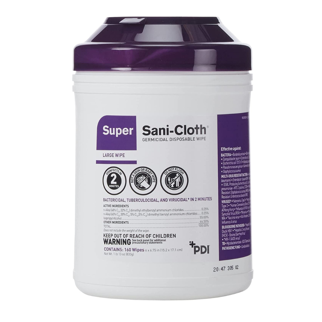 PDI bUosE Disinfectant Super Sani-Cloth Wipes - Large 160 Wipes Per Tub - Senior.com Disinfectants