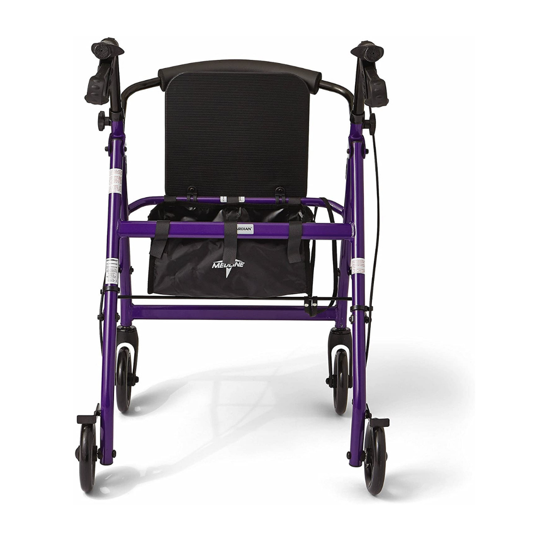 Medline Aluminum Transport Mobility Rollator with 6 Inch Wheels and Seat - Senior.com Rollators