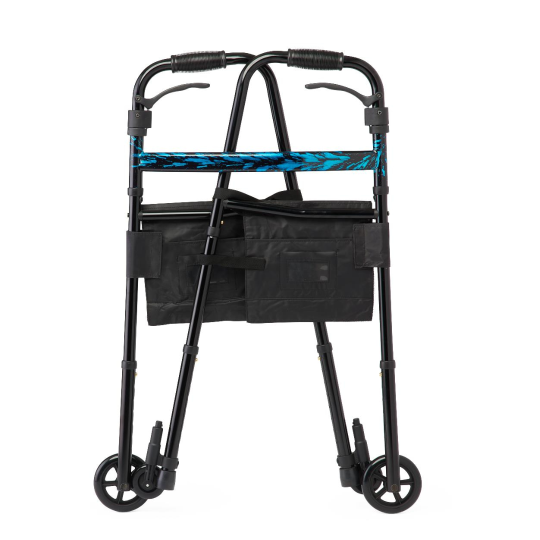 Medline Folding Walker with Wheeled Glide-Brakes, Trigger Release and Storage Bags - Senior.com Walkers