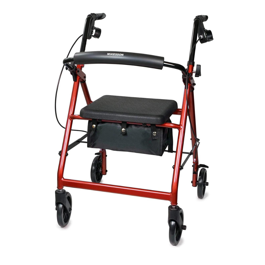 McKesson Lightweight Aluminum Folding Rollator with Padded Seat - Open Box - Senior.com Rollators