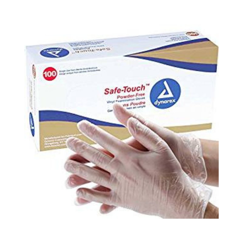 Dynarex Safe-Touch Vinyl Stretch Exam Gloves - Powder Free - Clear - Senior.com Exam Gloves