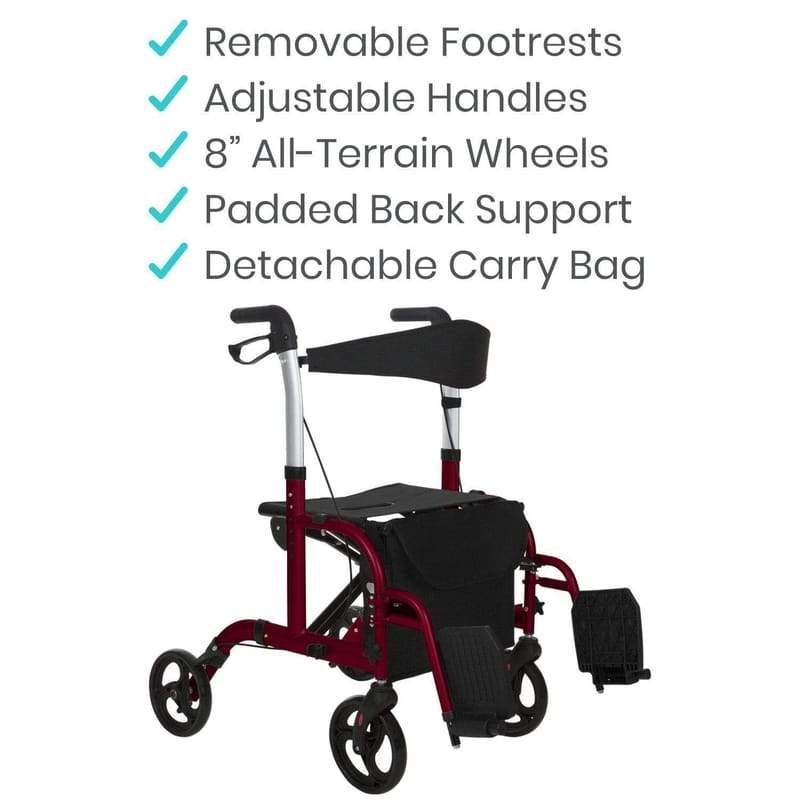 Vive Health Hybrid All-In-One Transport Chair & Rollator - Senior.com Hybrid Transport Chair/Rollators