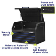 Montezuma Large 36 X 24 Inch Tool Box Rolling Tool Cabinet With Multiple Power Outlets & Drawers - Senior.com Tool Cabinets