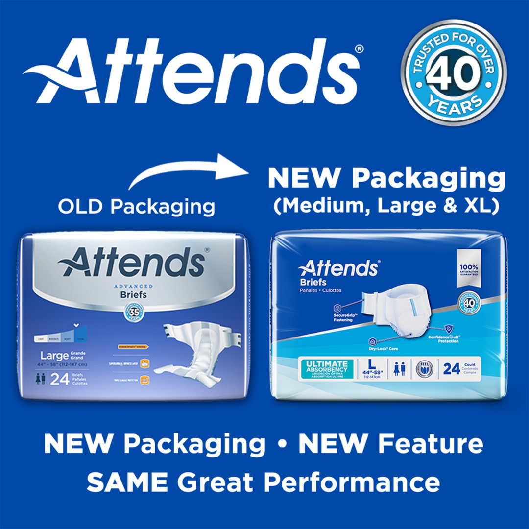 Attends Advanced Unisex Briefs with Advanced Dry-Lock Technology for Adult Incontinence Care-Case - Senior.com briefs