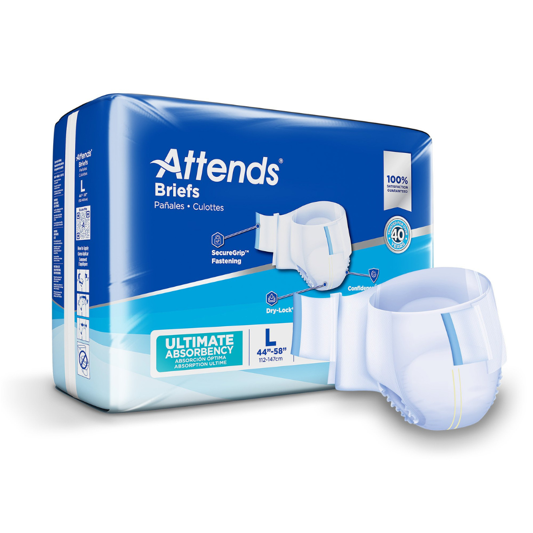 Attends Advanced Unisex Briefs with Advanced Dry-Lock Technology for Adult Incontinence Care-Case - Senior.com briefs