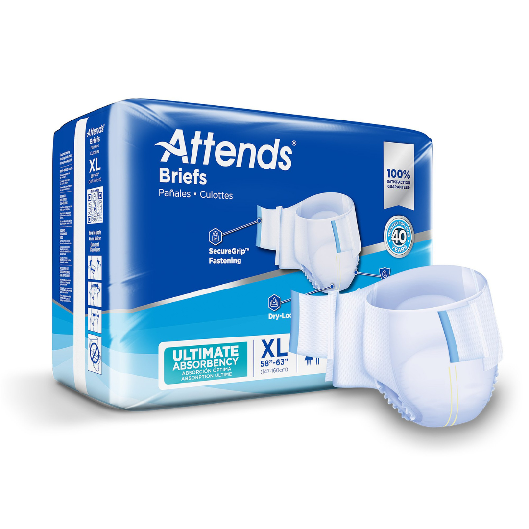 Attends Advanced Unisex Briefs with Advanced Dry-Lock Technology for Adult Incontinence Care-Case - Senior.com briefs