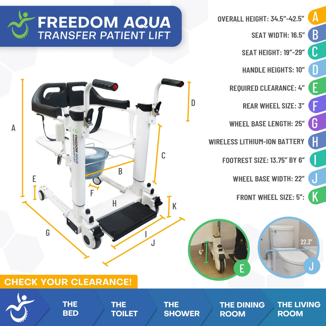 Freedom Aqua Electric Transfer Patient Lift - Waterproof Home Patient Transfer Chair - Senior.com Patient Lifts