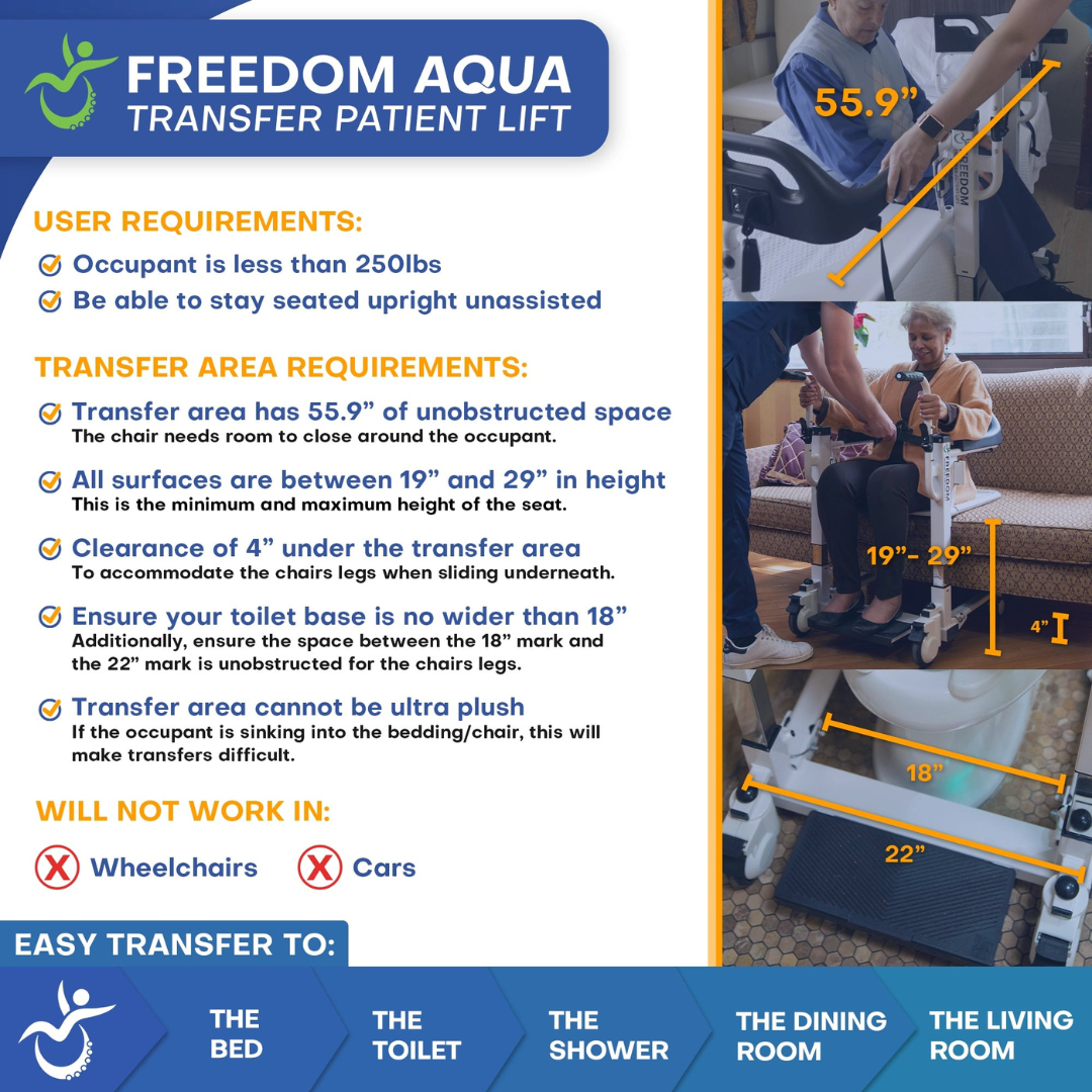 Freedom Aqua Electric Transfer Patient Lift - Waterproof Home Patient Transfer Chair - Senior.com Patient Lifts