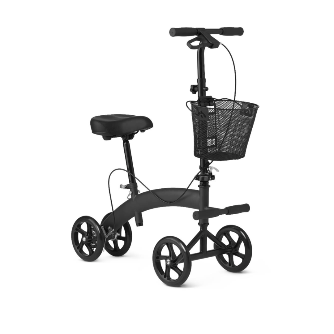 Medline Manual Seated Folding Scooter Knee Walker - Adjustable Height - Senior.com Knee Walkers