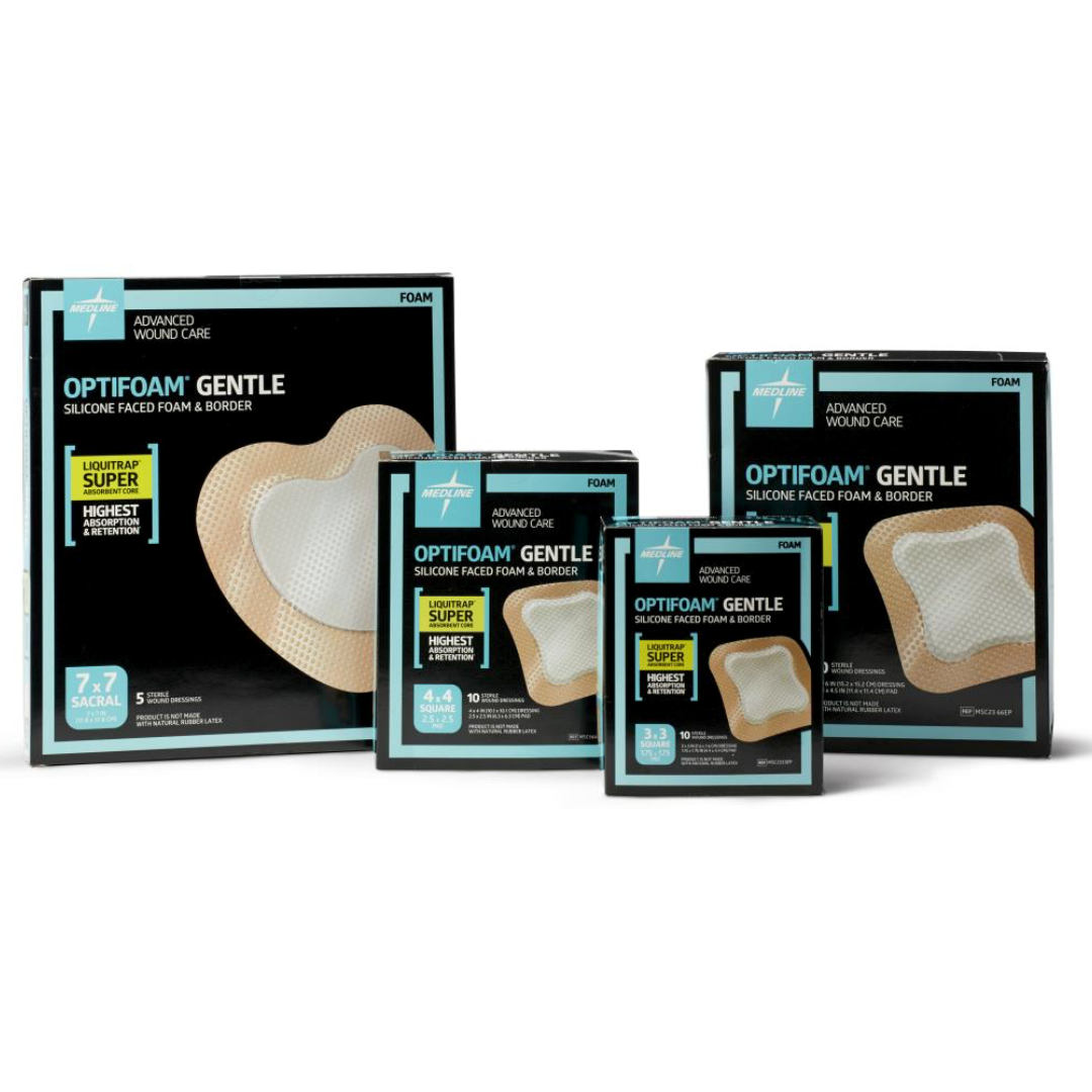 Medline Optifoam Gentle Silicone-Faced Foam Dressing with Liquitrap Super Absorbent Core - Sterile - Senior.com Dressings