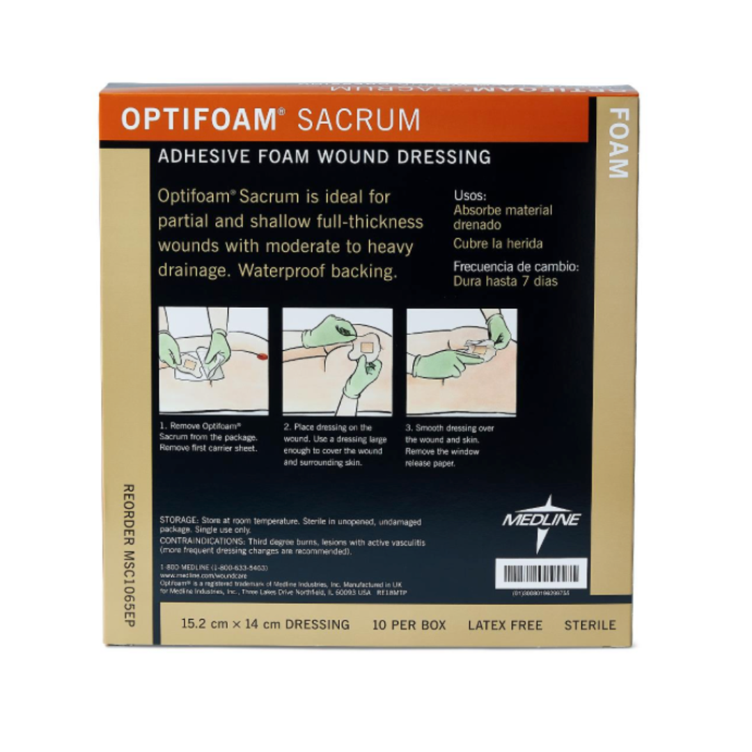 Medline Optifoam Sacrum Adhesive Foam Wound Dressing Bandages - 6.1" x 5.5" - Senior.com Dressings