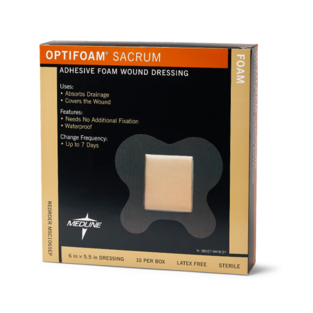 Medline Optifoam Sacrum Adhesive Foam Wound Dressing Bandages - 6.1" x 5.5" - Senior.com Dressings