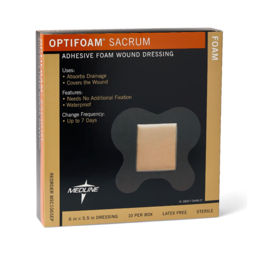 Medline Optifoam Sacrum Adhesive Foam Wound Dressing Bandages - 6.1" x 5.5" - Senior.com Dressings